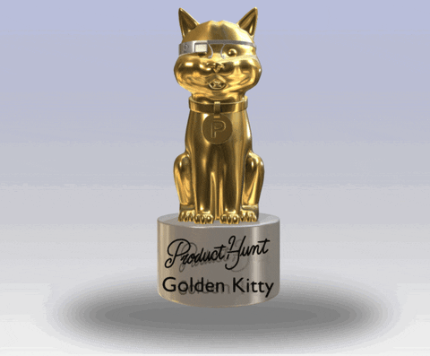 Rotating 3D render of the Golden Kitty trophy